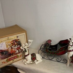 Vintage Grandeur Noel 2003 Reindeer & Sleigh Set Collectors Series Original Box